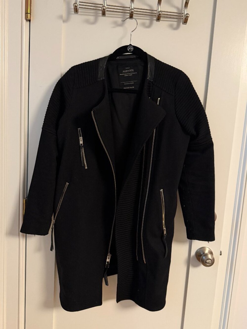 All Saints Black Zippered Biker Moto Italian Cloth Jacket